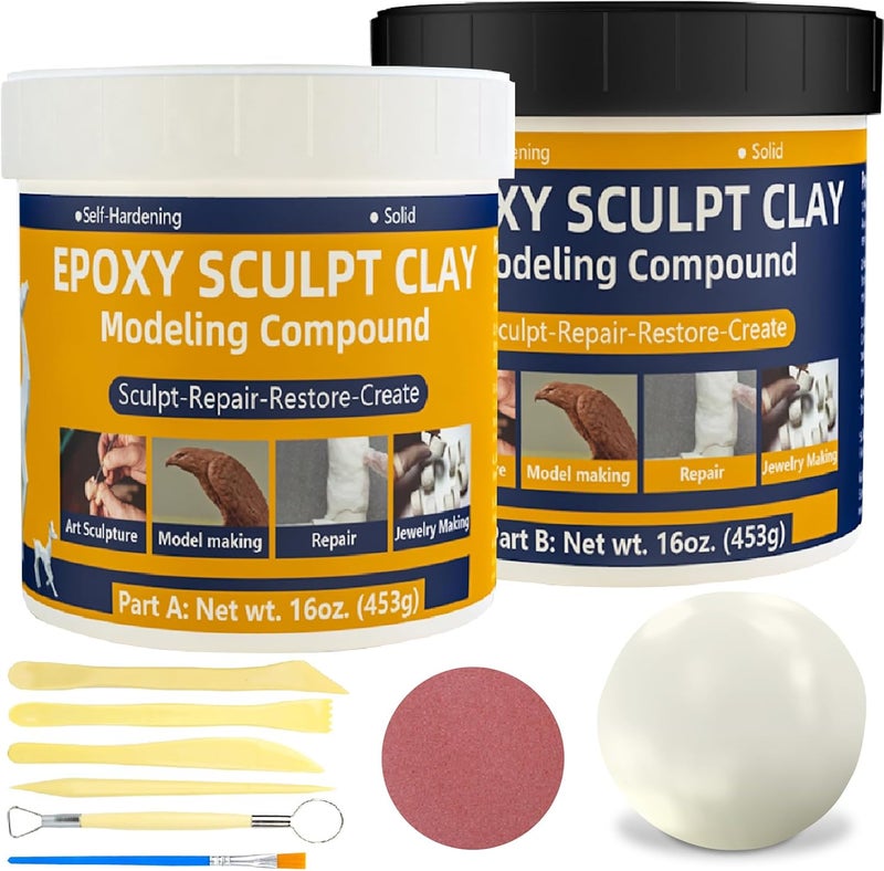 KCUT 2 lb Epoxy Putty Sculpt Clay, 2 Part A & B Epoxy Clay for Sculpting, Modeling, Building, and Repairing, Self-Hardening Tile Adhesive Modeling Paste Repairs Metal, Wood, Plastic Ivory-White - Image 1